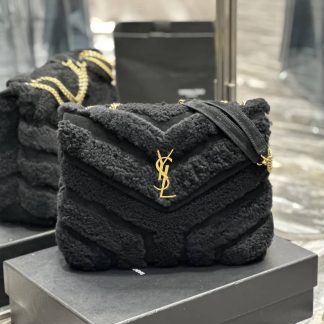 Replica Saint Laurent Monogram Loulou Suede Shearling Y Quilted Chain Satchel