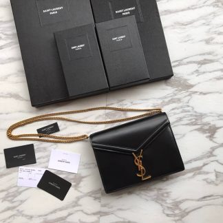 Replica Saint Laurent Smooth Calfskin Monogram Cassandra Clasp Bag Black