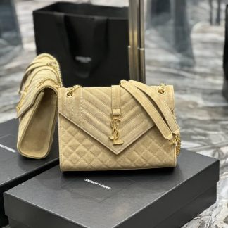 Replica Saint Laurent Cassandra Envelope Suede Quilted Shoulder Bag