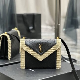 Replica Saint Laurent Mini Gaby Quilted Leather Raffia Satchel