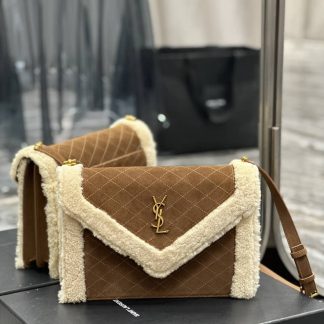 Replica Saint Laurent Gaby Mini Shearling Suede Quilted Satchel