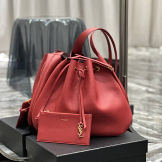 Replica Saint Laurent Smooth Calfskin Paris VII Flat Hobo bucket Bag Red