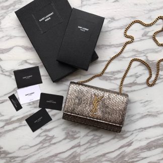 Replica Saint Laurent Gold Snake Embossed Small Kate Shoulder Bag