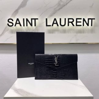 Replica Saint Laurent Calfskin Crocodile Embossed Monogram Uptown Pouch clutch