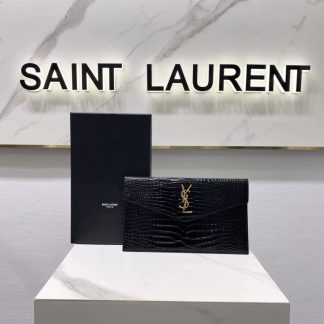 Replica Saint Laurent Calfskin Crocodile Embossed Monogram Uptown Pouch clutch