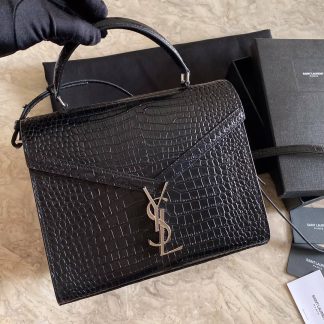 Replica Saint Laurent Croc-embossed Cassandra Top Handle Shoulder Bag