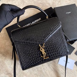 Replica Saint Laurent Croc-embossed Cassandra Top Handle Shoulder Bag