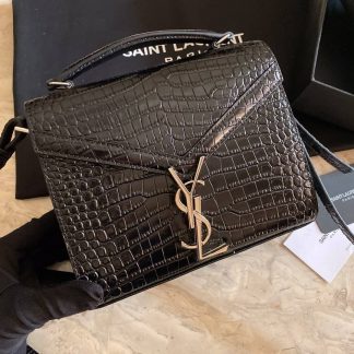 Replica Saint Laurent Croc-embossed Cassandra Top Handle Shoulder Bag