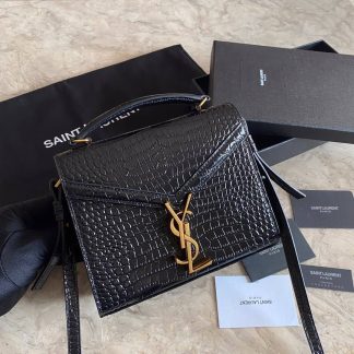 Replica Saint Laurent Croc-embossed Cassandra Top Handle Shoulder Bag