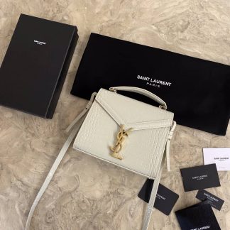 Replica Saint Laurent Croc-embossed Cassandra Top Handle Shoulder Bag