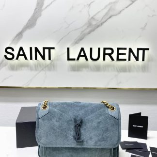 Replica Saint Laurent Niki Velvet Blue Medium Chain Bag