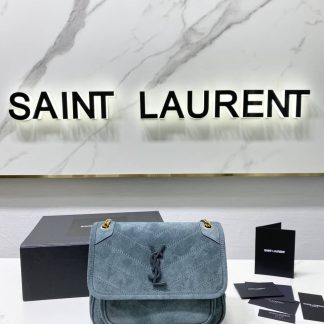 Replica Saint Laurent Niki Velvet Blue Small Chain Bag