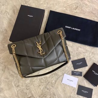 Replica Saint Laurent Loulou Puffer Quilted Leather Shoulder Bag Green