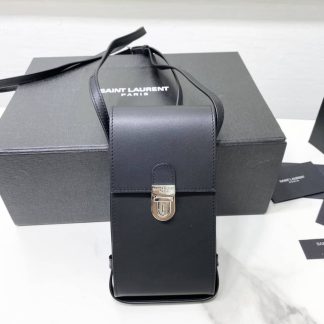 Replica Saint Laurent Buckled Flap Leather Phone Holder